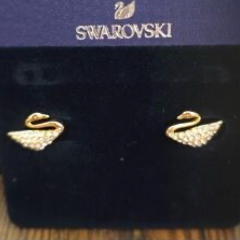 Swarovski Gold Swan Crystal Stud Earrings